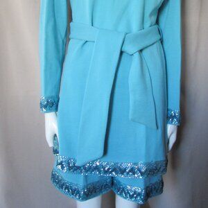 Amazing Turquoise Knit Tunic & Shorts Sequin Trim 1970 Era